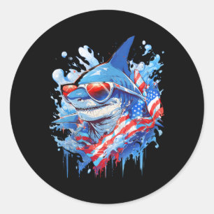 4. Juli Patriotic Funny Shark Sungles Unabhängigke Runder Aufkleber