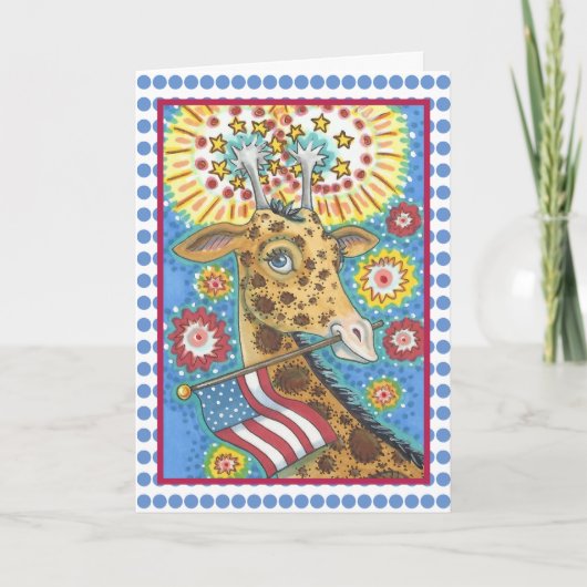 4. JULI, PATRIOTIC GIRAFFE GREETING CARD Verse Karte (Vorderseite)