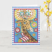 4. JULI, PATRIOTIC GIRAFFE GREETING CARD Verse Karte (Gelbe Blume)
