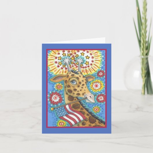 4. JULI, PATRIOTIC GIRAFFE NOTE CARD Blank Karte (Vorderseite)