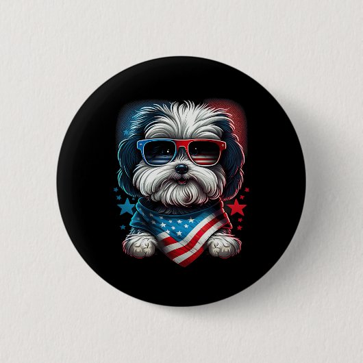 4. Juli Patriotic Havanese Hund uns Flag Button (Vorderseite)