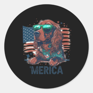 4. Juli Patriotic Irish Setter Dog Merica Runder Aufkleber