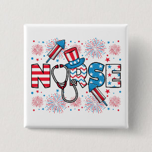 4. Juli Patriotic Nurse Square Button