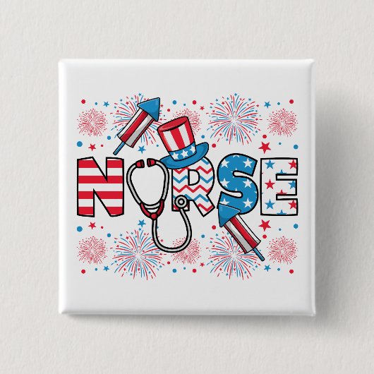 4. Juli Patriotic Nurse Square Button (Vorderseite)