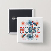 4. Juli Patriotic Nurse Square Button (Vorne & Hinten)