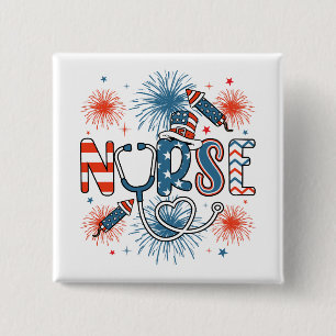 4. Juli Patriotic Nurse Square Button