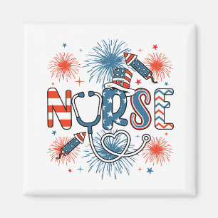 4. Juli Patriotic Nurse Square Magnet