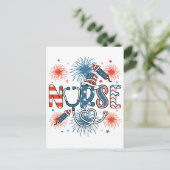 4. Juli Patriotic Nurse Square Postkarte (Stehend Vorderseite)