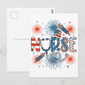 4. Juli Patriotic Nurse Square Postkarte (Vorne/Hinten)