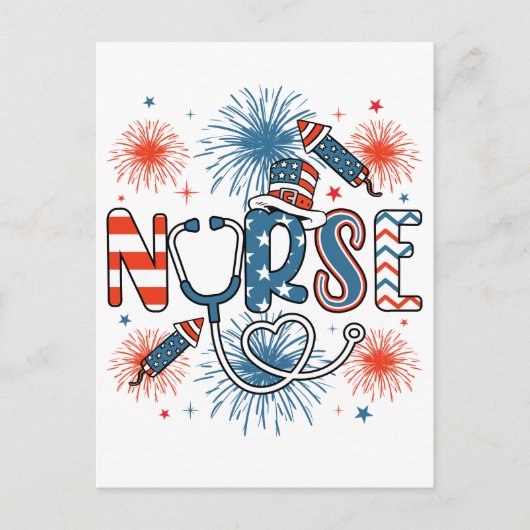 4. Juli Patriotic Nurse Square Postkarte (Vorderseite)
