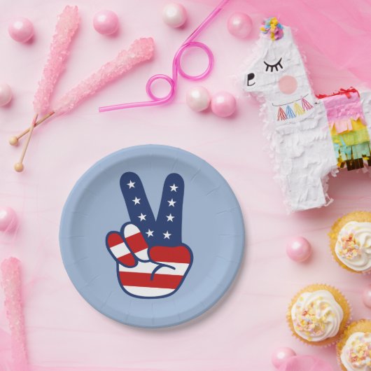 4. Juli Patriotic Peace Sign Paper Plate Pappteller (Party)