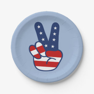 4. Juli Patriotic Peace Sign Paper Plate Pappteller