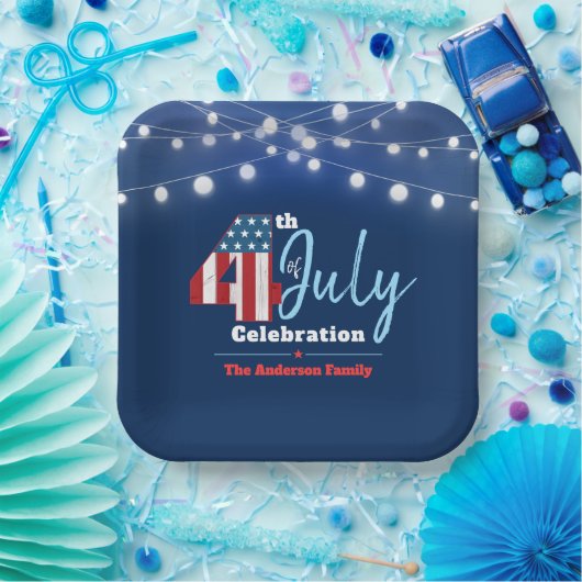 4. Juli Patriotic Red White Blue Lights USA Flag Pappteller (Party)