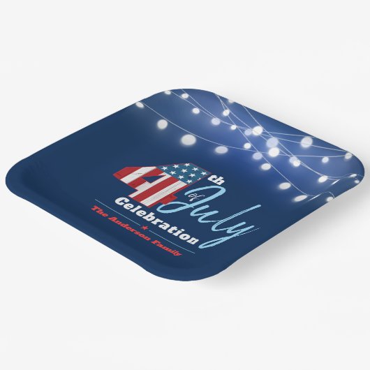 4. Juli Patriotic Red White Blue Lights USA Flag Pappteller (Gewinkelt)