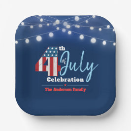 4. Juli Patriotic Red White Blue Lights USA Flag Pappteller