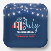 4. Juli Patriotic Red White Blue Lights USA Flag Pappteller (Vorderseite)