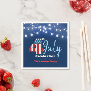 4. Juli Patriotic Red White Blue Lights USA Flag Serviette