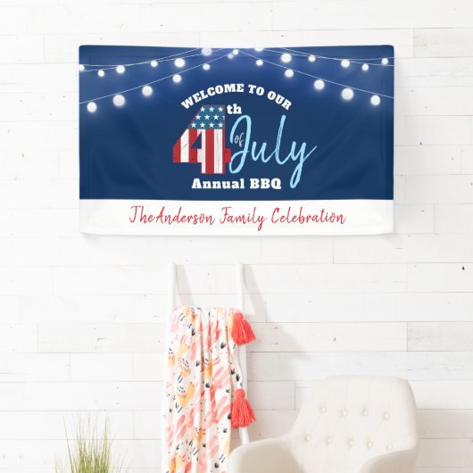 4. Juli Patriotic Red White Blue USA Flag Lights Banner (Insitu)