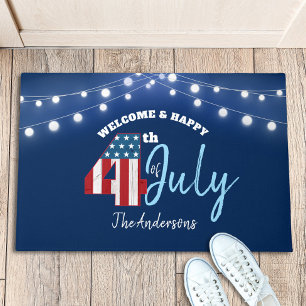 4. Juli Patriotic Red White Blue USA Flag Lights Fußmatte