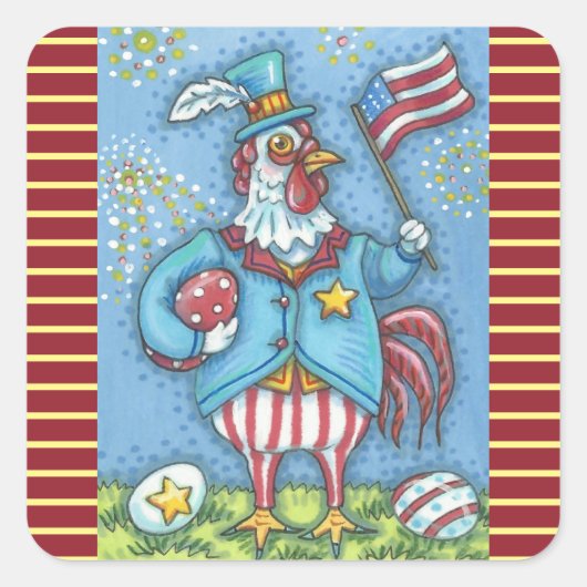 4. JULI PATRIOTIC ROOSTER STICKERS Squ * Blatt (Vorderseite)