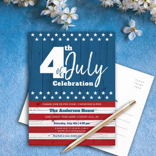 4. Juli Patriotic Rustic Wood American Flag Einladungspostkarte