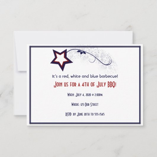 4. Juli Patriotic Star Light Einladung (Vorderseite)