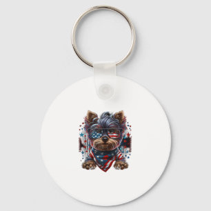 4. Juli Patriotic Yorkie Dog US Flag Schlüsselanhänger