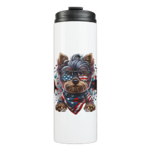 4. Juli Patriotic Yorkie Dog US Flag Thermosbecher