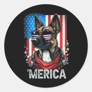 4. Juli Patriotische Belgische Malinois Hund Meric Runder Aufkleber