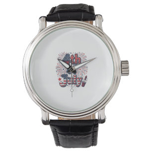 4. Juli Patriotische Feuerwerk Vintage-Shirt Desi Armbanduhr