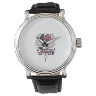 4. Juli Patriotische Feuerwerk Vintage-Shirt Desi Armbanduhr