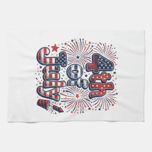 4. Juli Patriotische Feuerwerk Vintage-Shirt Desi Geschirrtuch