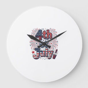 4. Juli Patriotische Feuerwerk Vintage-Shirt Desi Große Wanduhr