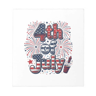 4. Juli Patriotische Feuerwerk Vintage-Shirt Desi Notizblock