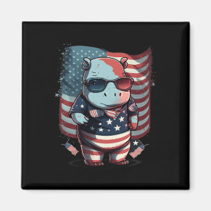 4. Juli Patriotische Hippo Us Flag Magnet