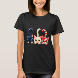 4. Juli Patriotische Katze USA Amerikanische Flagg T-Shirt