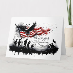 4. Juli Patriotische Kunst mit Flag & Soldaten Karte