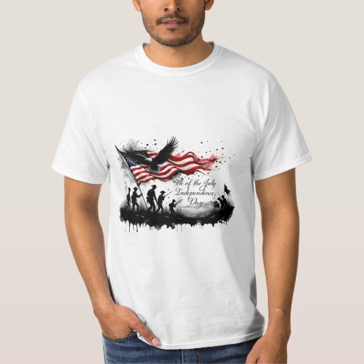 4. Juli Patriotische Kunst mit Flag & Soldaten T-Shirt (Vorderseite)