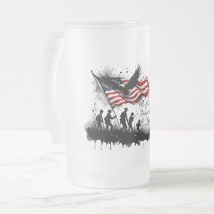 4. Juli-patriotische Kunst mit Flagge und Soldaten Mattglas Bierglas