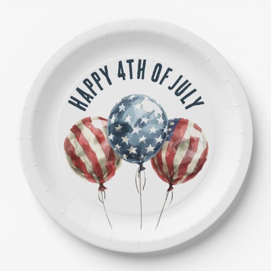 4. Juli Patriotische Party Balloons Pappteller (Vorderseite)