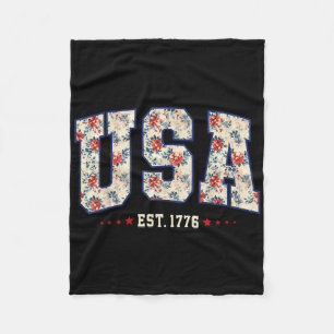 4. Juli Patriotische US-Flagge Floral USA Est 1776 Fleecedecke
