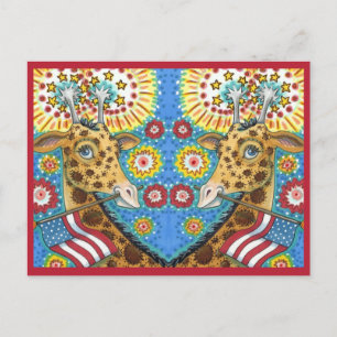 4. JULI PATRIOTISCHE ZWEI-GIRAFFES, FIREWORKS-Spaß Feiertagspostkarte