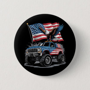 4. Juli Patriotischer Adler Monstertruck Amerikani Button
