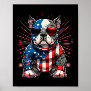 4. Juli Patriotischer Amerikaner Bully Dog US Flag Poster