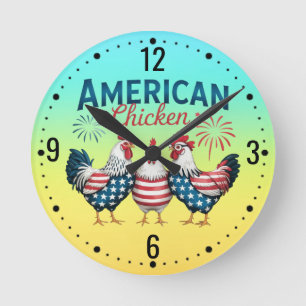 4. Juli Patriotischer Amerikanischer Hahn-62987 T- Runde Wanduhr