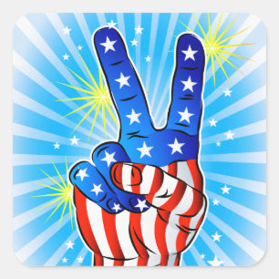4. Juli - Patriotischer amerikanischer Sieg & Frie Quadratischer Aufkleber
