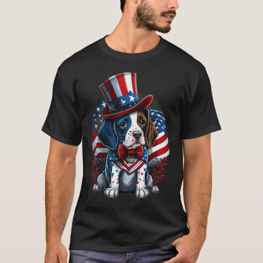 4. Juli Patriotischer englischer Pointer Dog US Fl T-Shirt (Vorderseite)