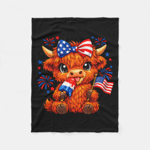 4. Juli Patriotischer Highland Cow Popsicle Fleecedecke