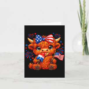 4. Juli Patriotischer Highland Cow Popsicle Karte