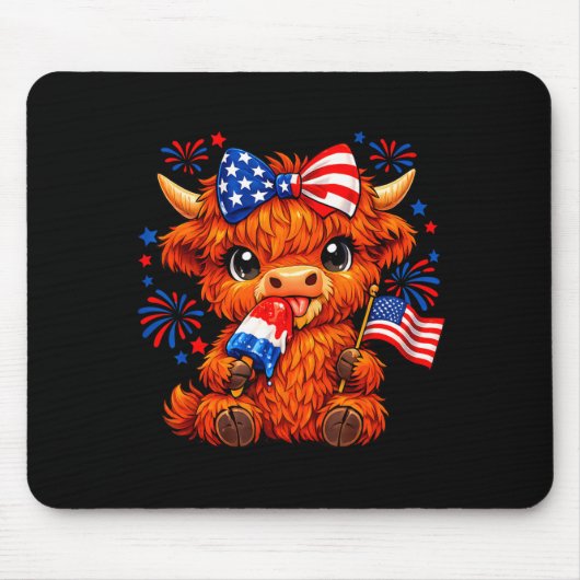 4. Juli Patriotischer Highland Cow Popsicle Mousepad (Vorne)